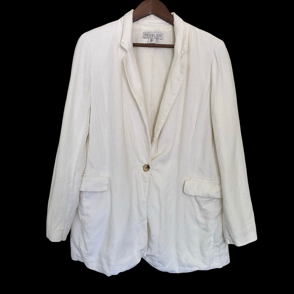 Rachel Zoe Women's‎ Linen Blend Single Button Blazer Jacket L White Professional